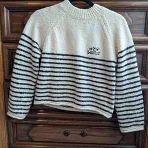 Zara Girls Sweater beige Striped New York Wool Alpaca Knit Boxy Size 11-12